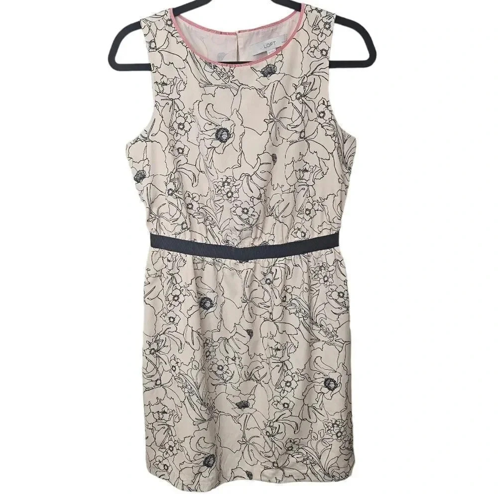 Ann Taylor LOFT Cream Peach‎ Black Floral Dress Size MP